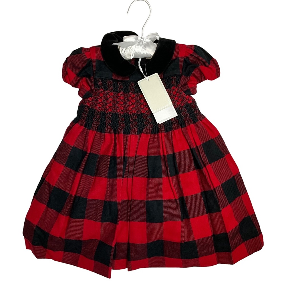 $250 Ralph Lauren Baby Girls Holiday Plaid Flannel Dress and Size 9 Months